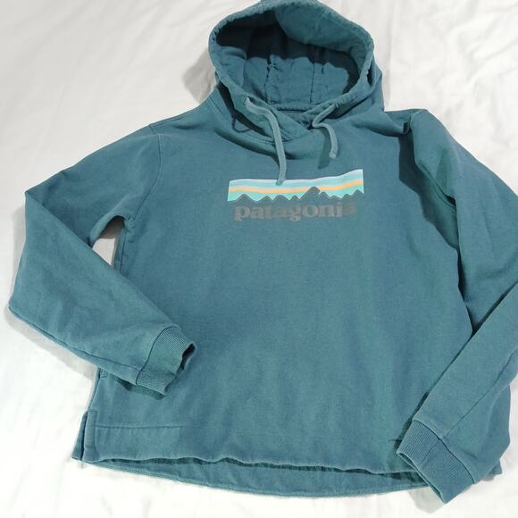 PATAGONIA Women's Medium Aqua Tunic Hoodie Sweatshirt RECYCLED cotton/poly - Picture 3 of 11